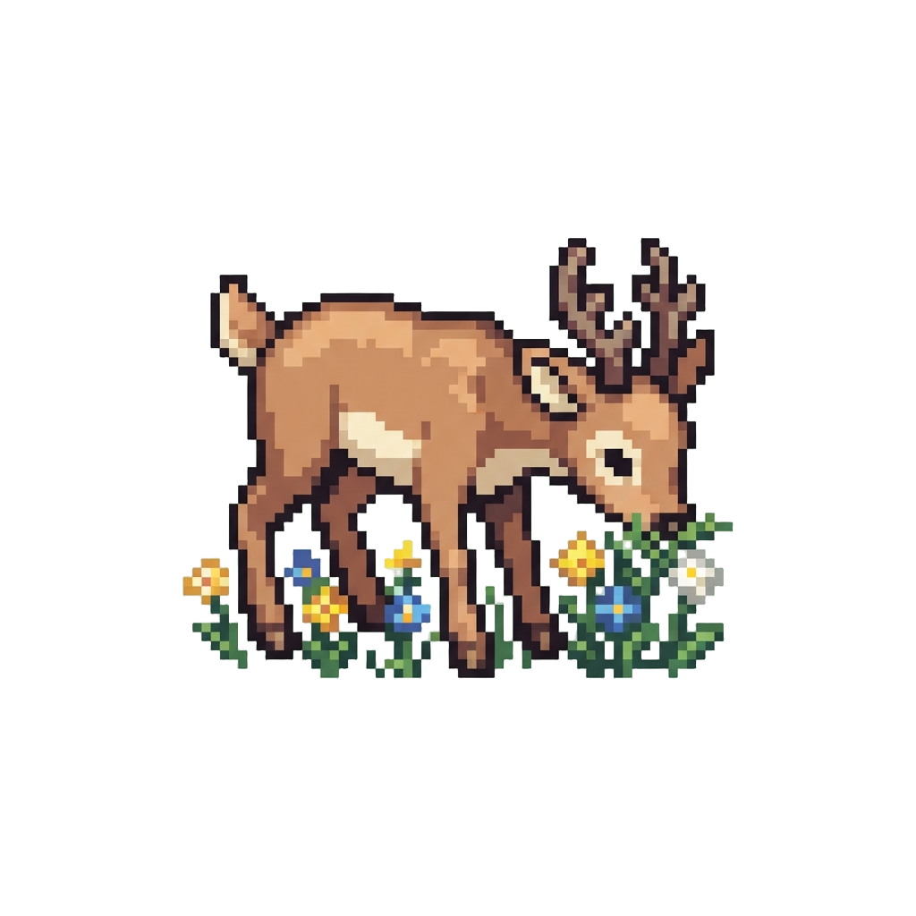 A Deer Munching Lazily on Wild Flowers