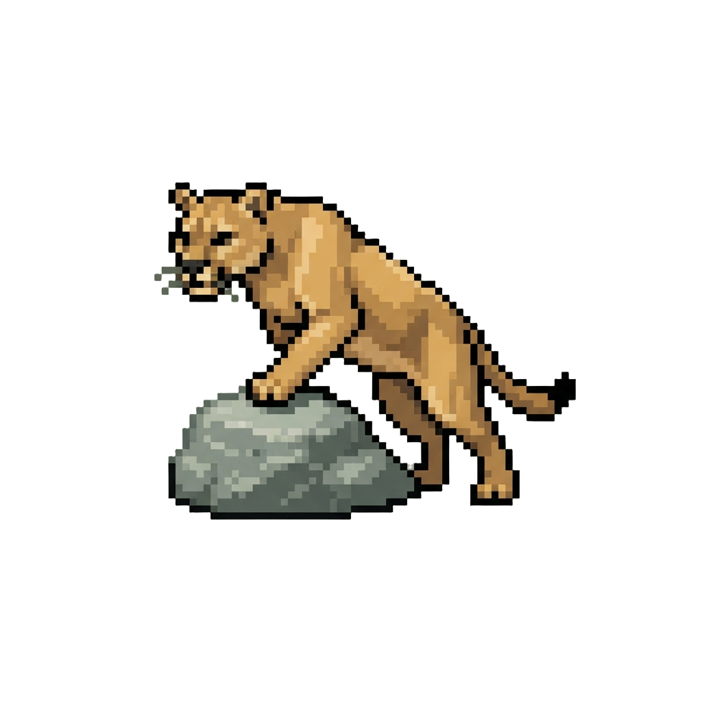 A Prowling Mountain Lion Leaping Onto a Boulder
