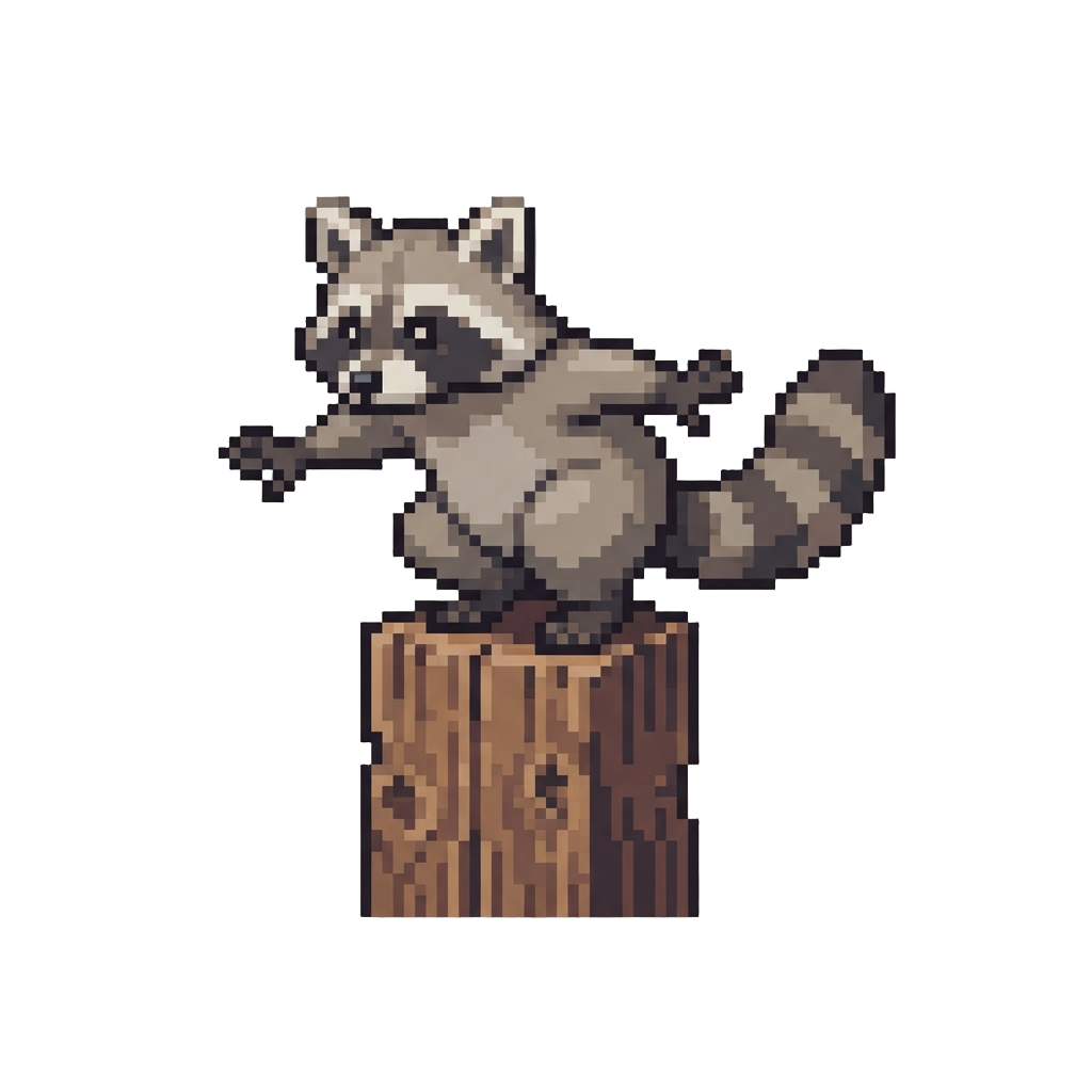 A Racoon Trying to Balance on a Fence Post