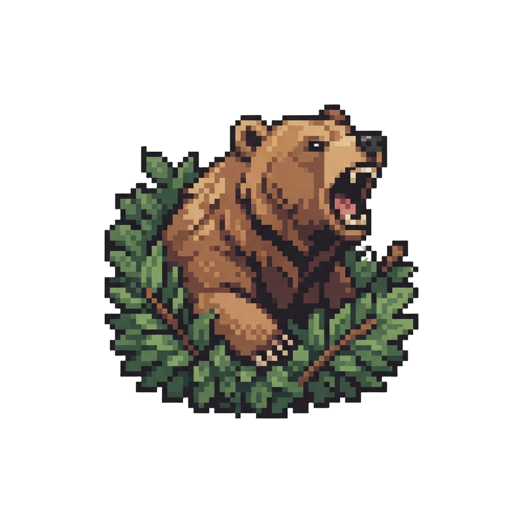 A Roaring Grizzly Bear Popping From a Bush