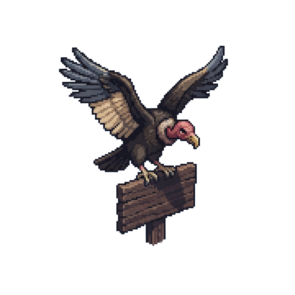 A Menacing Vulture Flapping Down Onto a Signpost