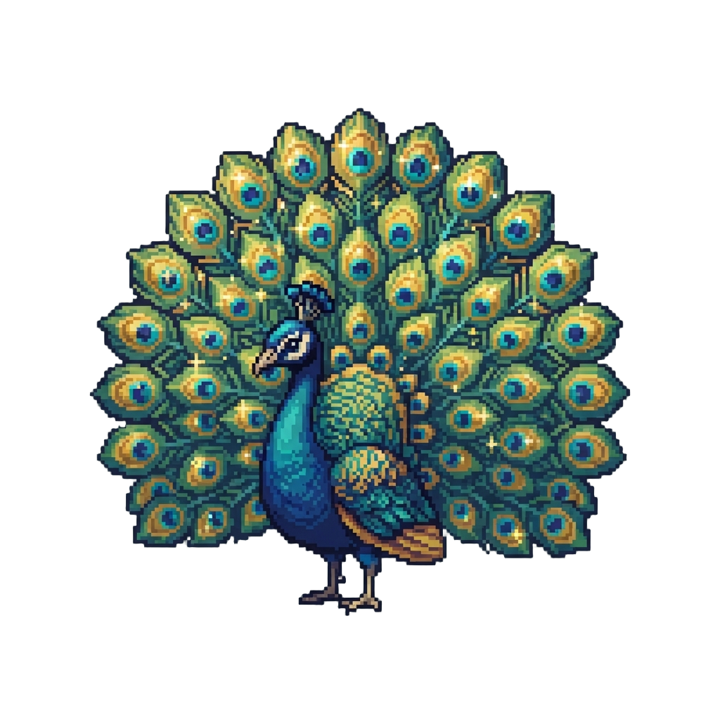 A Colorful Peacock Spreading Glittering Feathers