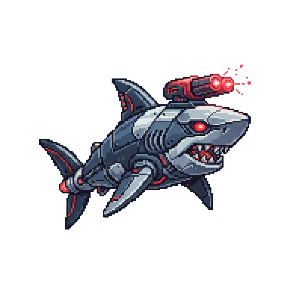 Robotic Cyber-sharks with Red Laser Mounts