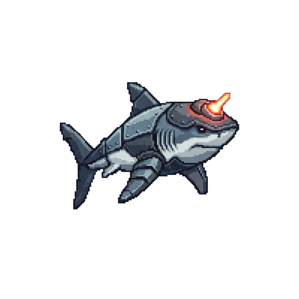 Armored Great Whites with Glowing Head Lasers