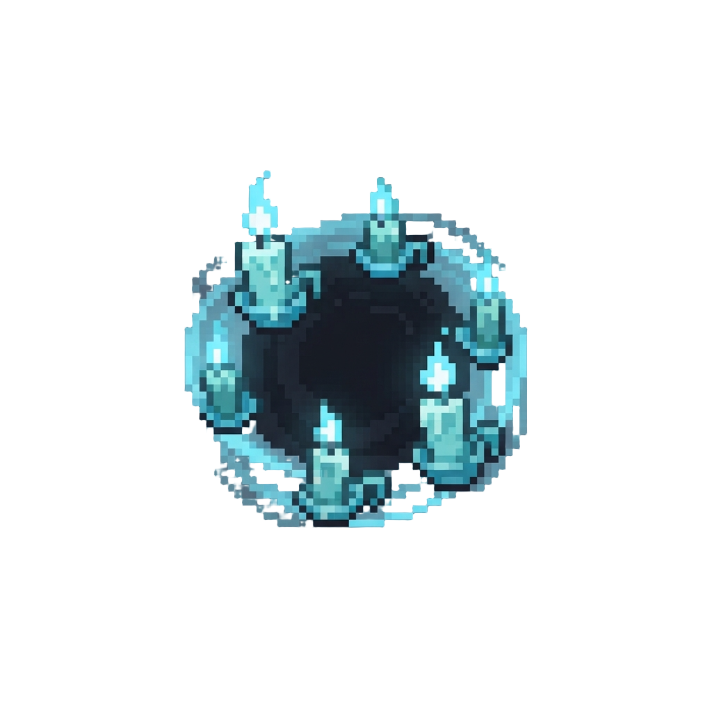 A Cluster of Floating Spectral Candlesticks Spinning in a Glowing Ring Around Shadows