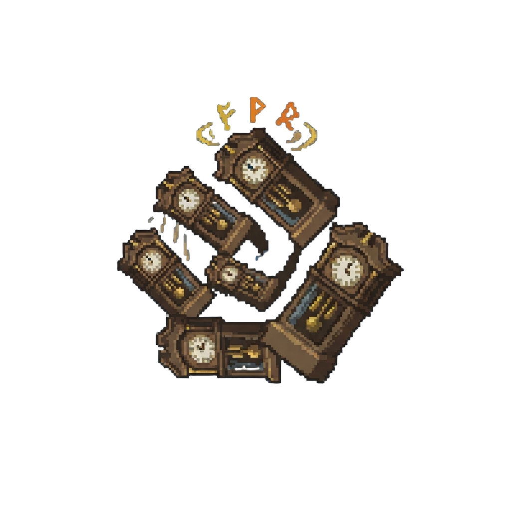A Spiral of Floating Antique Grandfather Clocks Chiming Backward Amidst Glowing Celestial Runes
