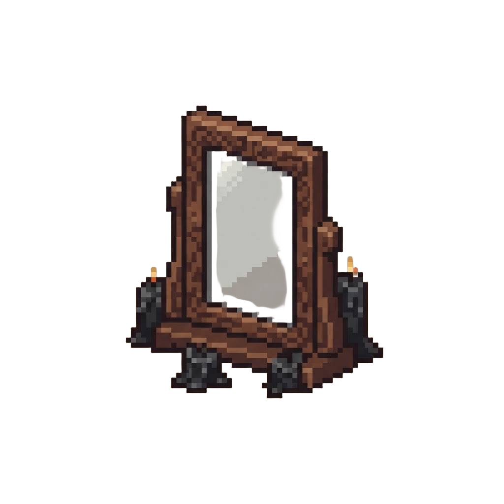 A Heavy Carved Walnut Dressing Mirror Surrounded by Melted Black Taper Candles