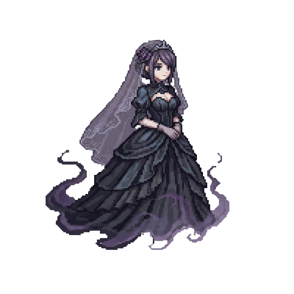 A Translucent Gothic Bride in a Raven-black Wedding Dress Trailing Wisps of Purple Smoke