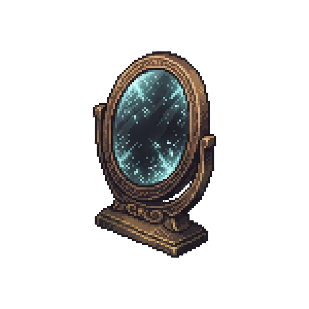 A Tarnished Bronze Oval Mirror Flecked with Eerie Glowing Frost