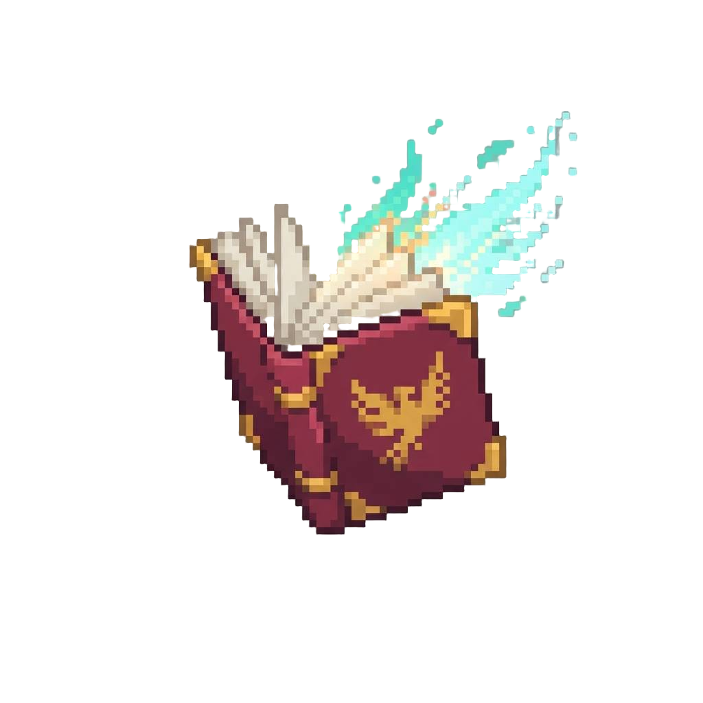 A Velvet-bound Tome Fluttering Like a Bird While Shooting Spectral Sparks