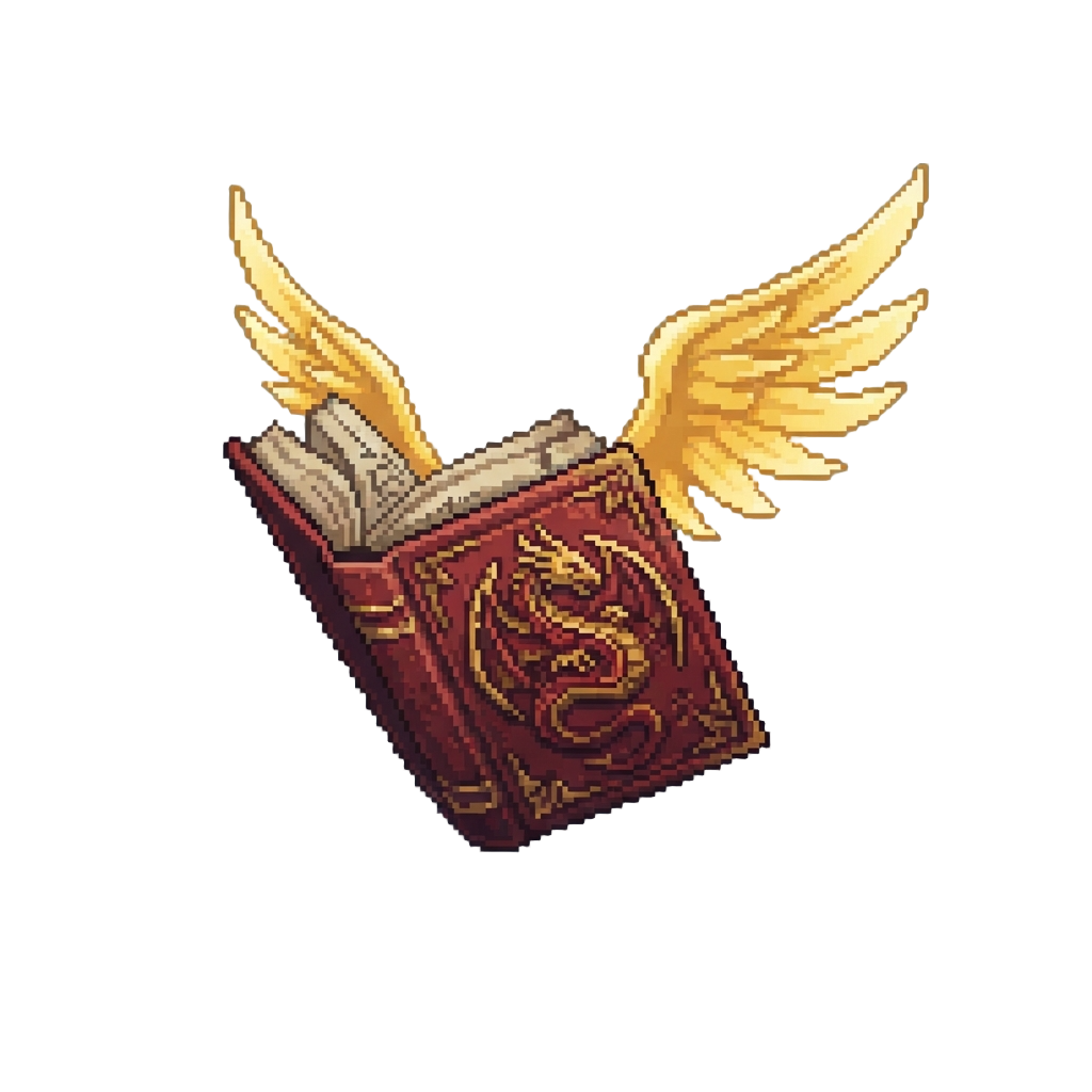 An Ancient Dragon-embossed Grimoire Flapping Open with Glowing Golden Wings