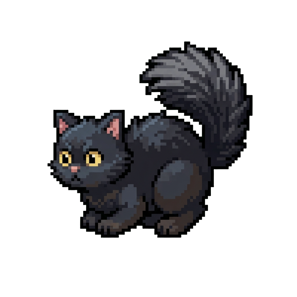 A Startled Black Kitten Puffing Its Tail Into a Giant Fluffy Bottle-brush