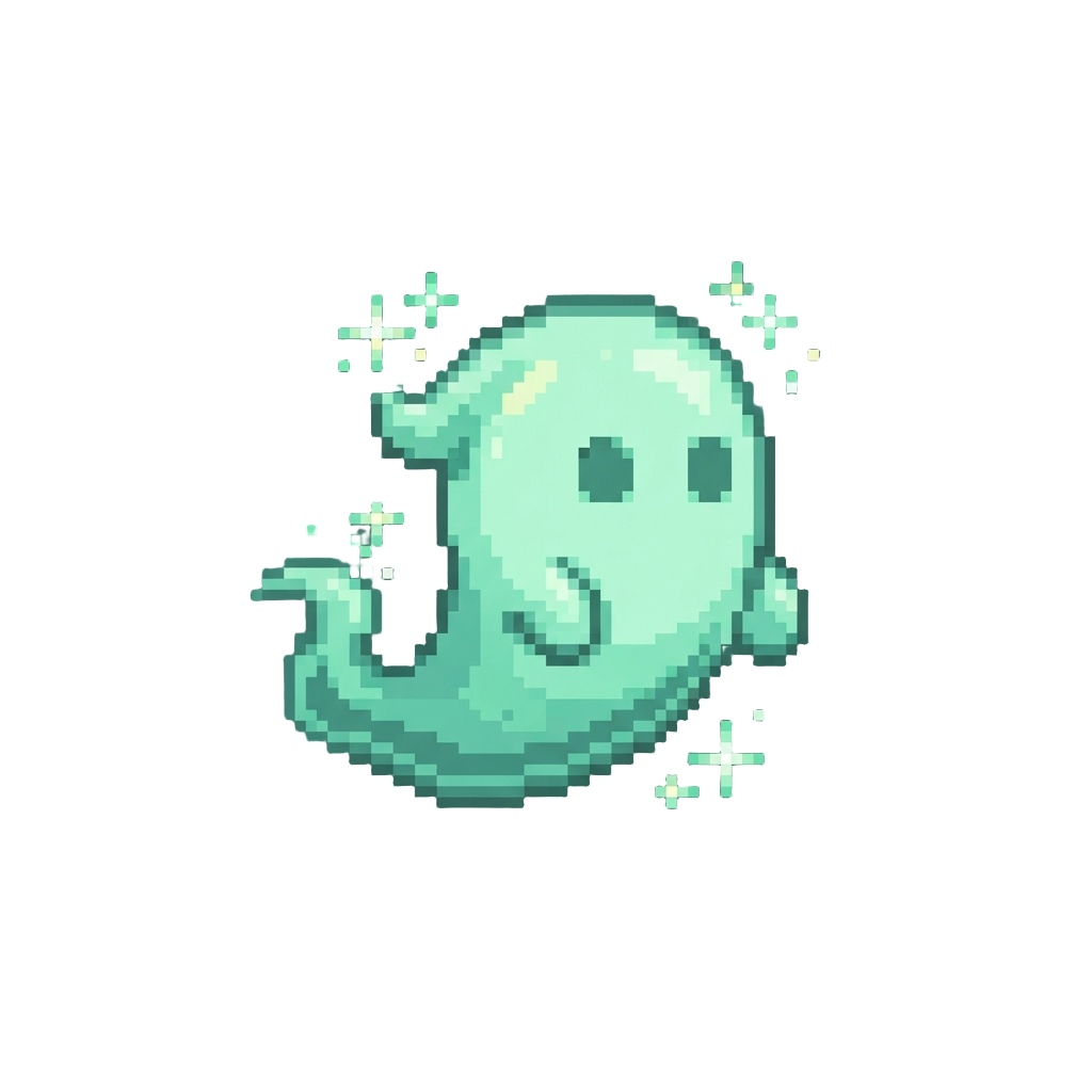 A Glowing Mint-green Phantom Ghost with Twinkling Ectoplasmic Sparkles