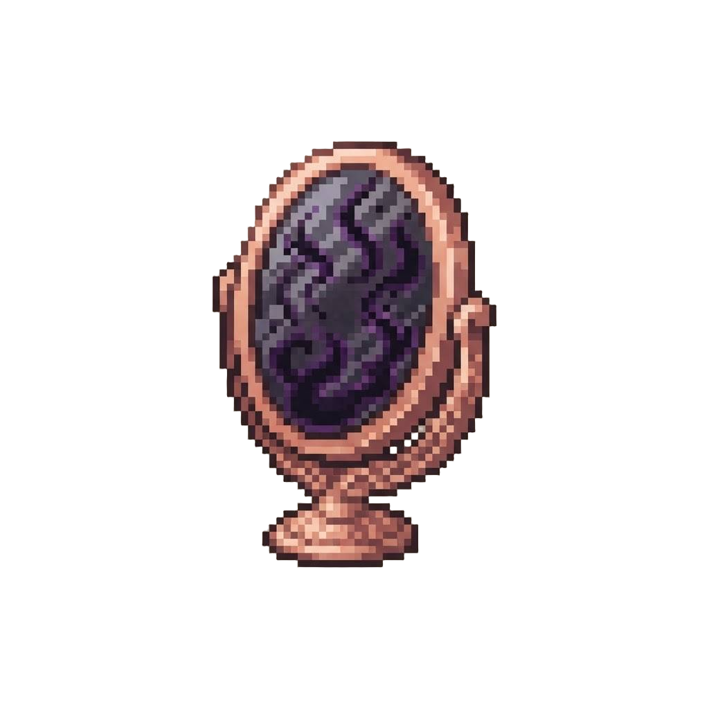 An Oval Rose-gold Vanity Mirror Pulsing with Dark Shadowy Tendrils