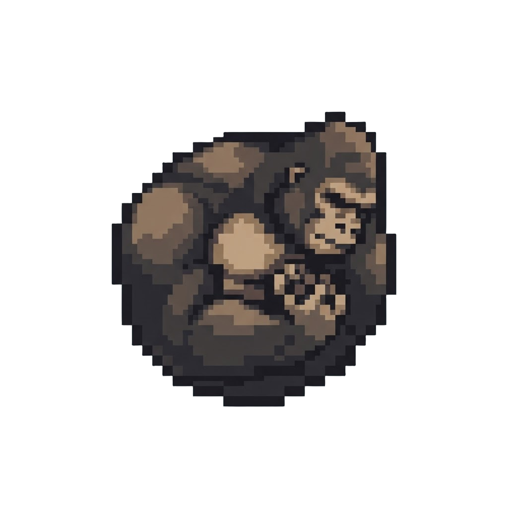 A Pixelated Barrel-rolling Giant Gorilla