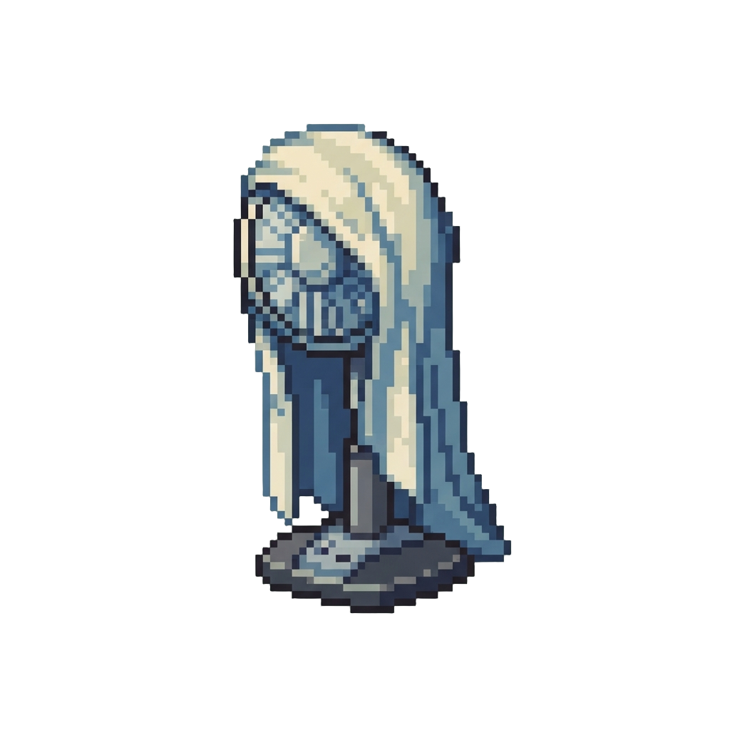 A Tall Dancing Floor Fan Draped in a Blanket