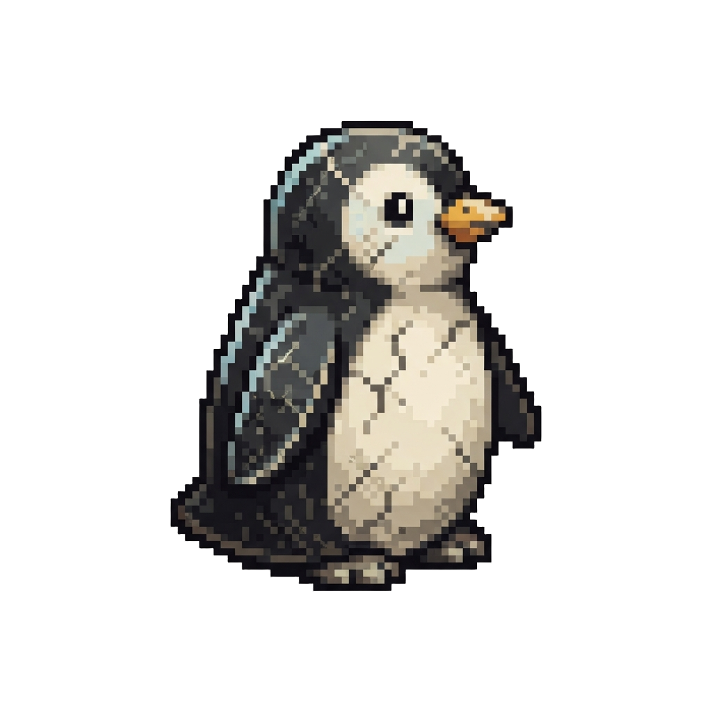 A Dusty Cracked-paint Penguin