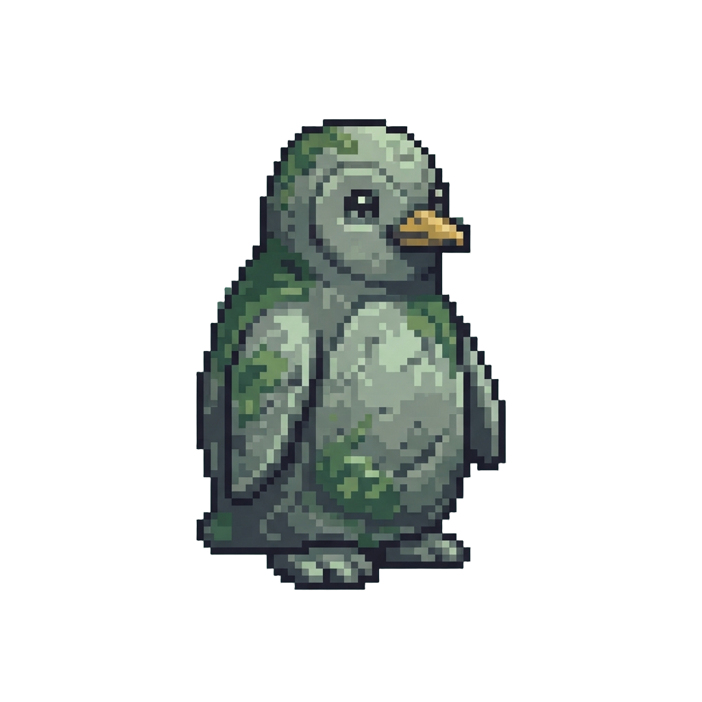 A Mossy Weathered-stone Penguin