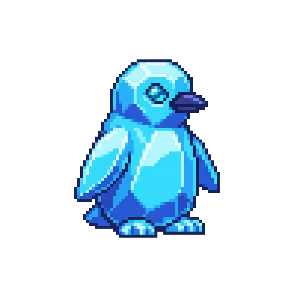 A Glowing Neon-blue Diamond Penguin