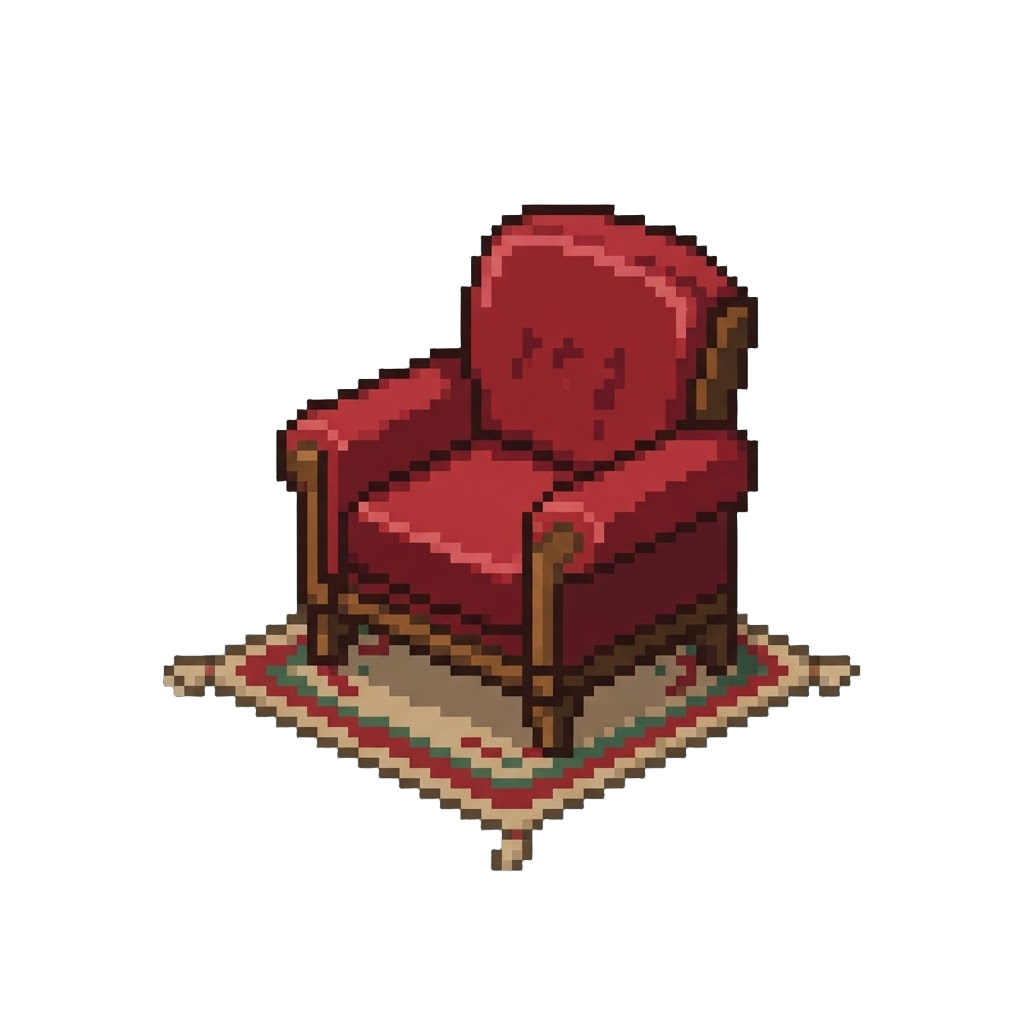 A Carpeted Room with a Solitary Velvet Armchair