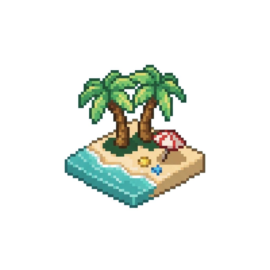 A Bright Tropical Beach with Miniature Palm Trees