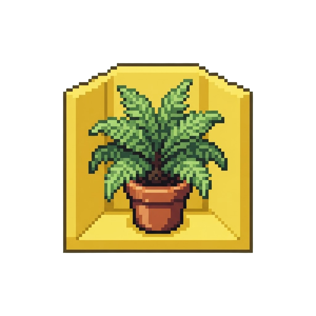 A Yellow Room Filled with a Giant Lone Potted Fern