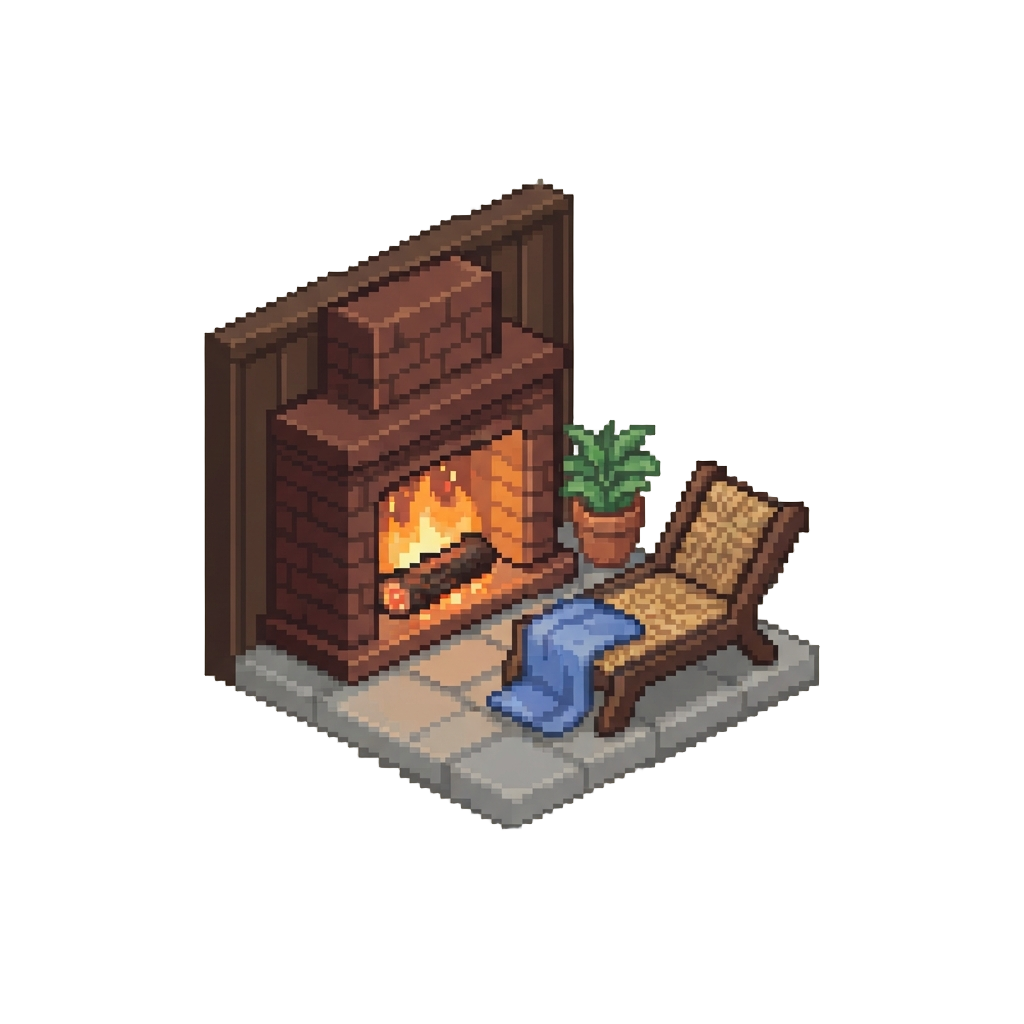 A Peaceful Garden Lounge with a Glowing Fireplace