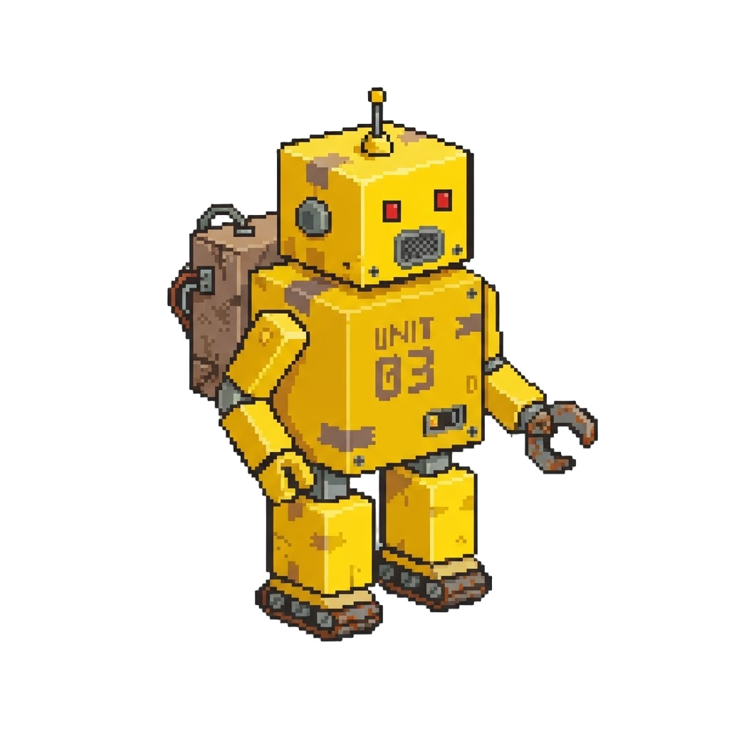 A Clunky Yellow Retro Cardboard Robot