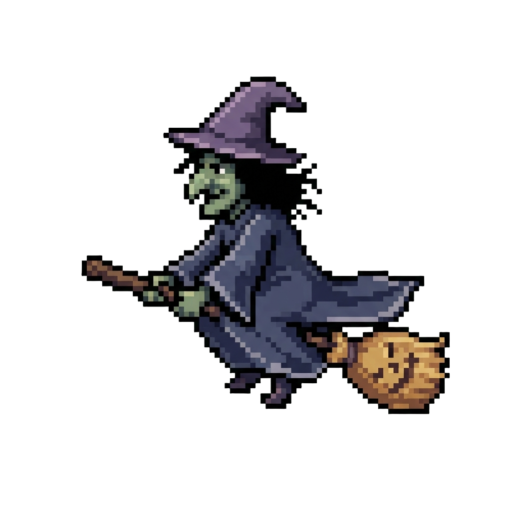 A Spooky Witch Riding a Broomstick Face