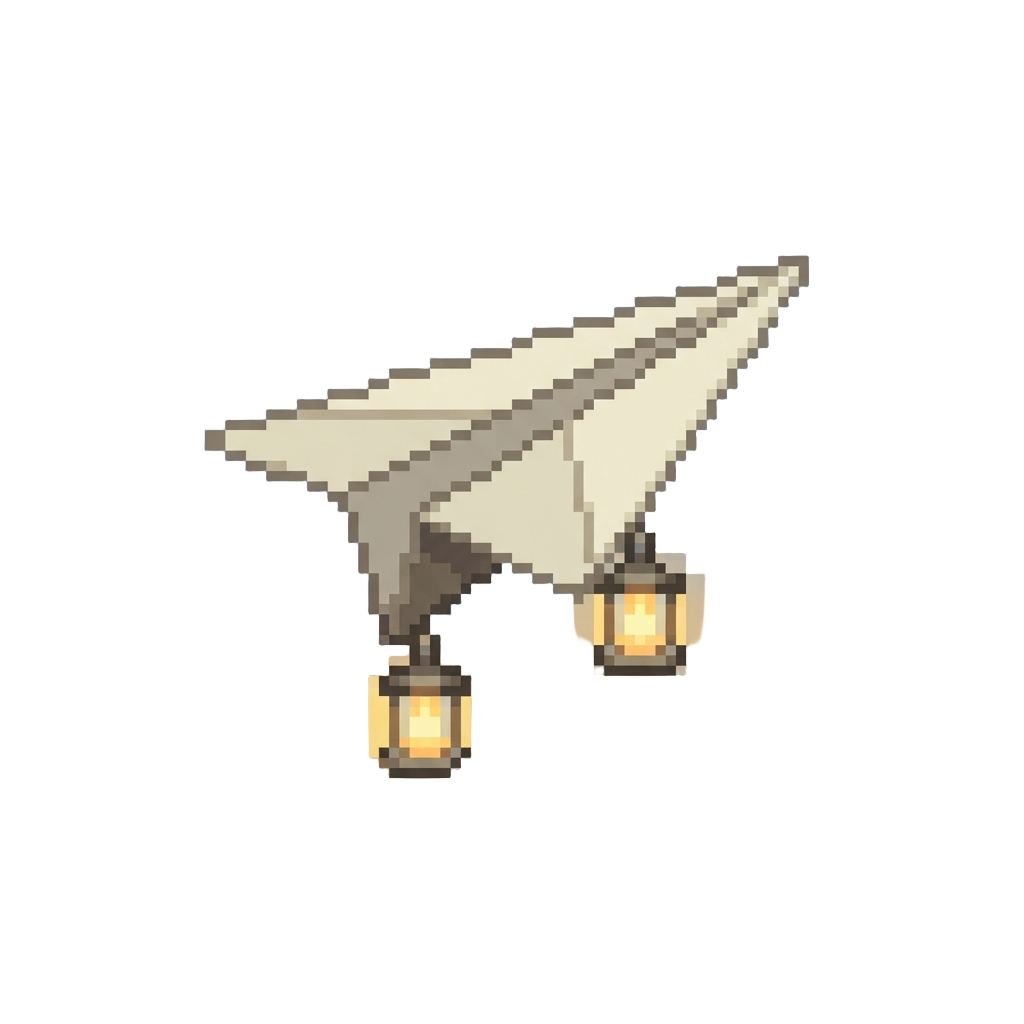 A Soaring Paper Airplane Carrying Glowing Lanterns