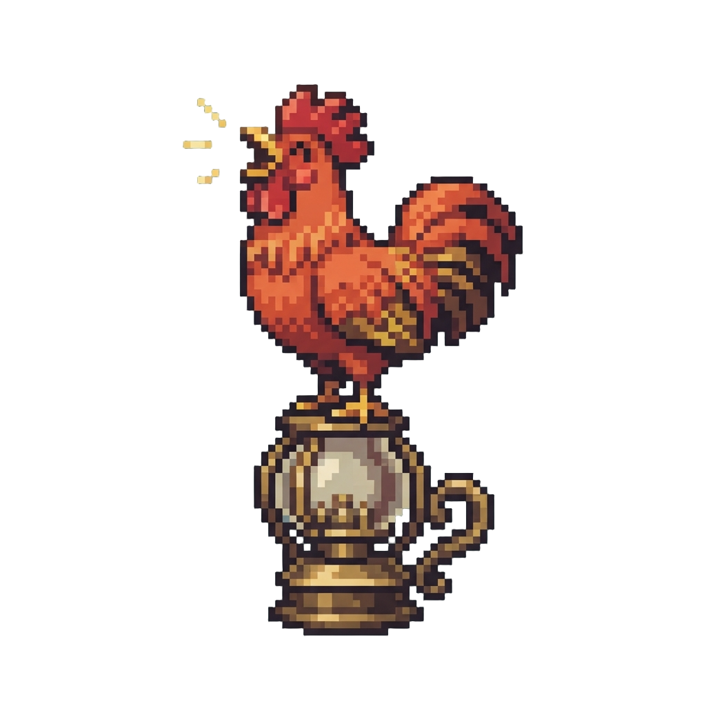 A Rooster Figure Crowing Loudly on Top of the Lamp