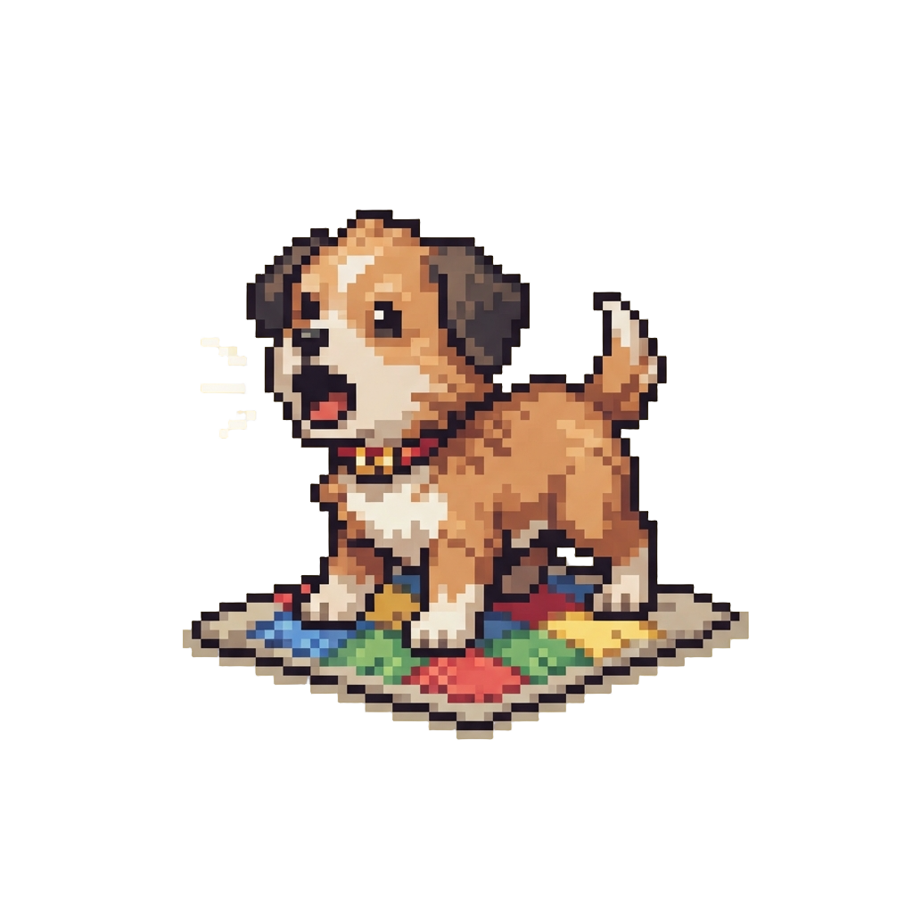 A Tiny Playful Puppy Barking Loudly on the Quilt