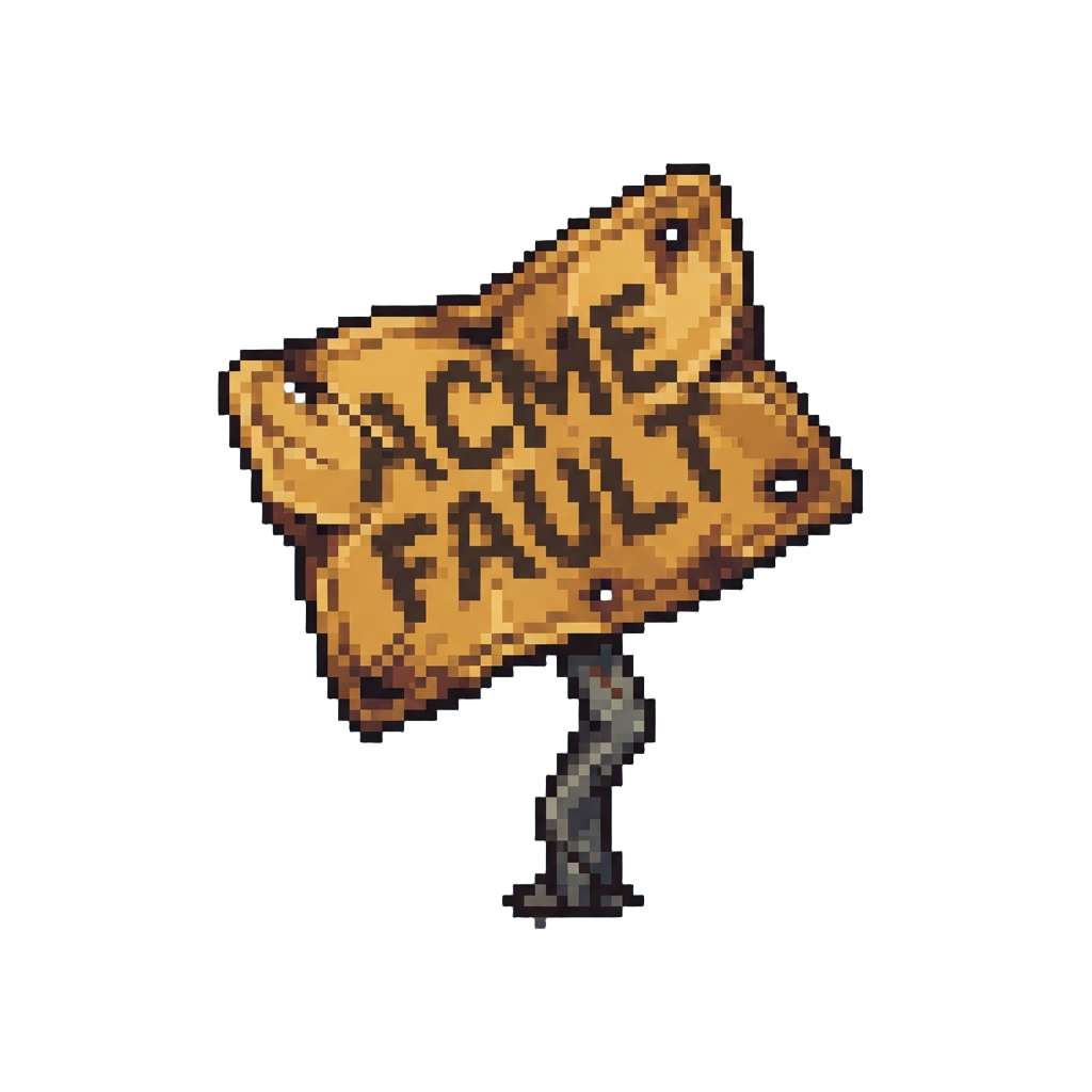 A Bent Sign Reading 'acme Fault'