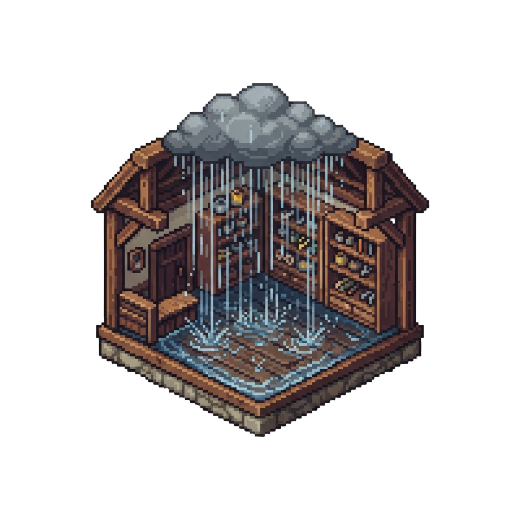 A Torrential Rainstorm Pouring Directly Inside the Shop