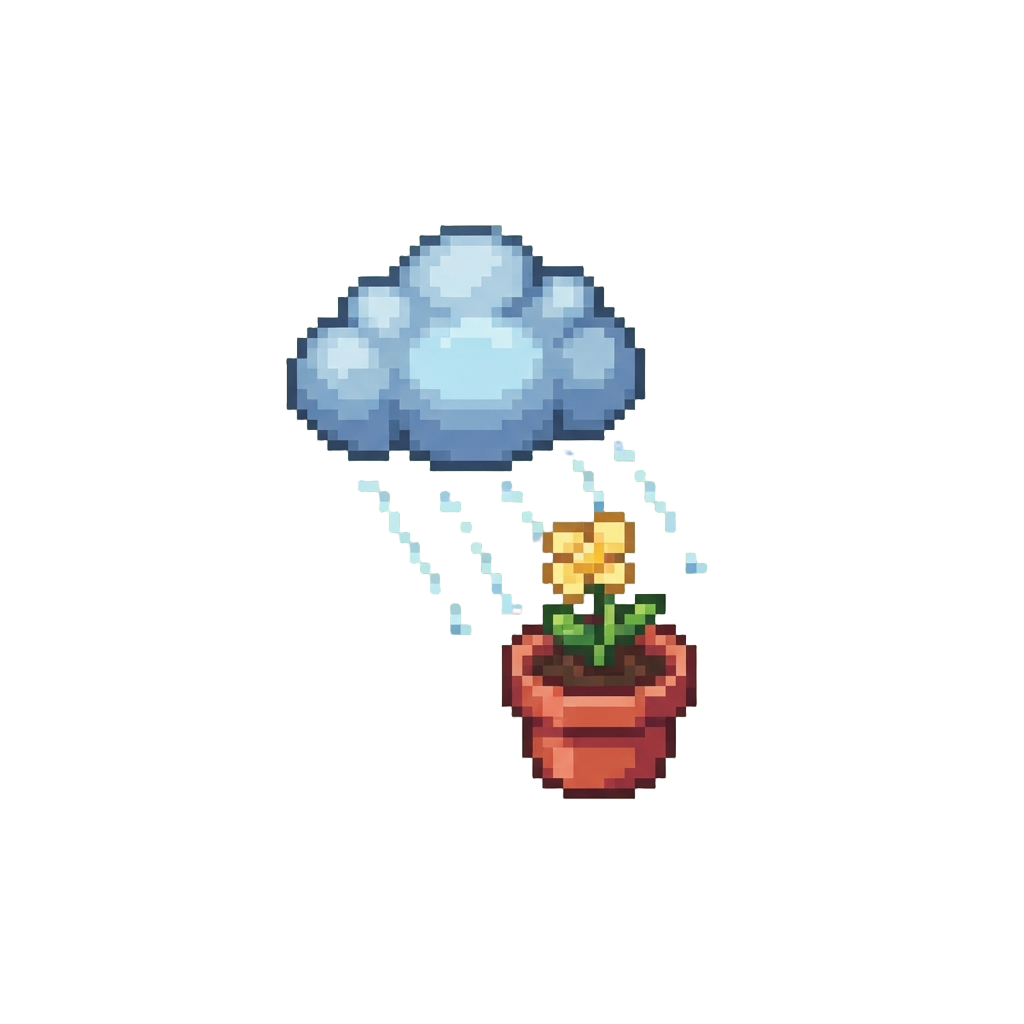 A Miniature Gentle Raincloud Watering a Tiny Flower
