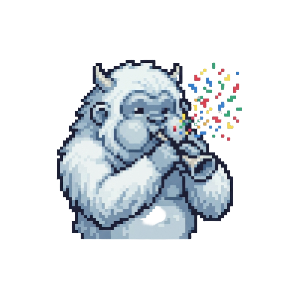 A White Yeti-style Ape Blowing Confetti