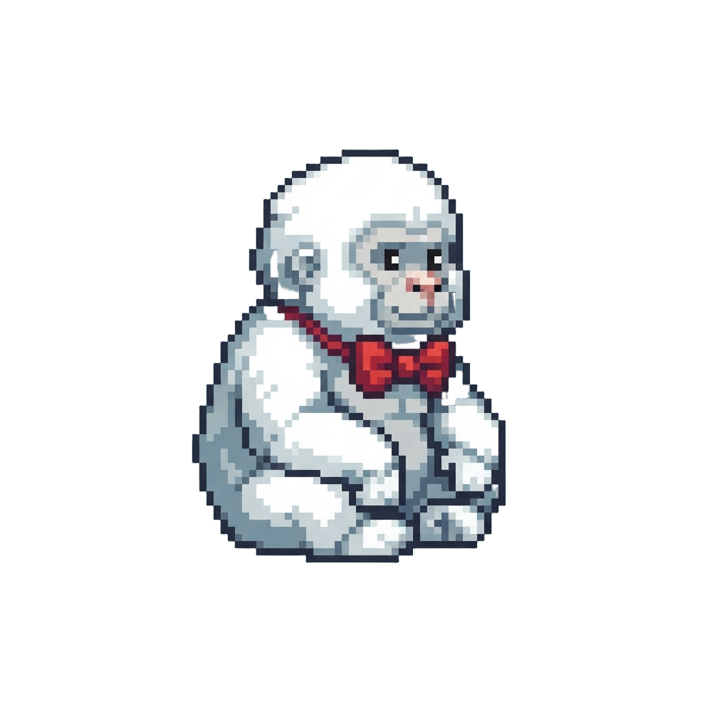 A Fluffy Snow-white Ape Wearing a Bow Tie