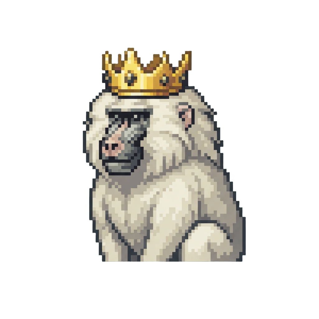 A Regal White Baboon with a Golden Crown