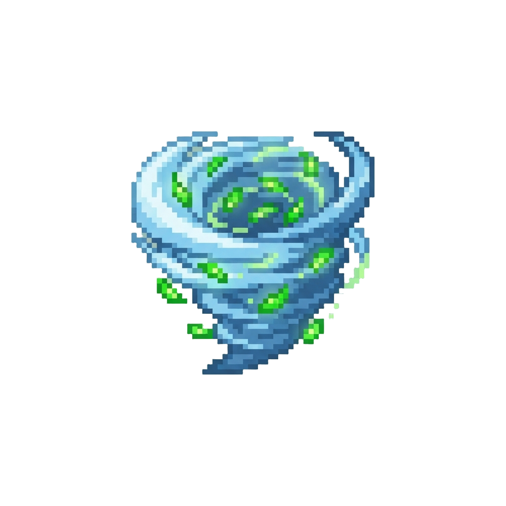 A Swirling Typhoon of Howling Wind and Floating Glowing Green Leaves