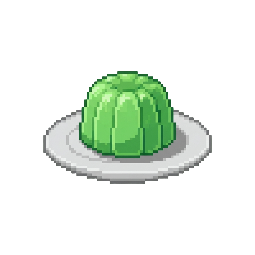 A Plain Domed Green Jelly Dessert on a White Plate