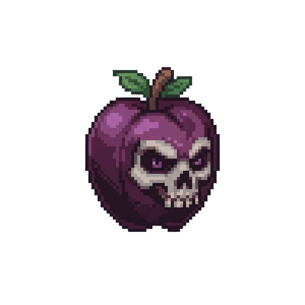 A Poisonous Dark Plum Apple with a Sinister Skull Face