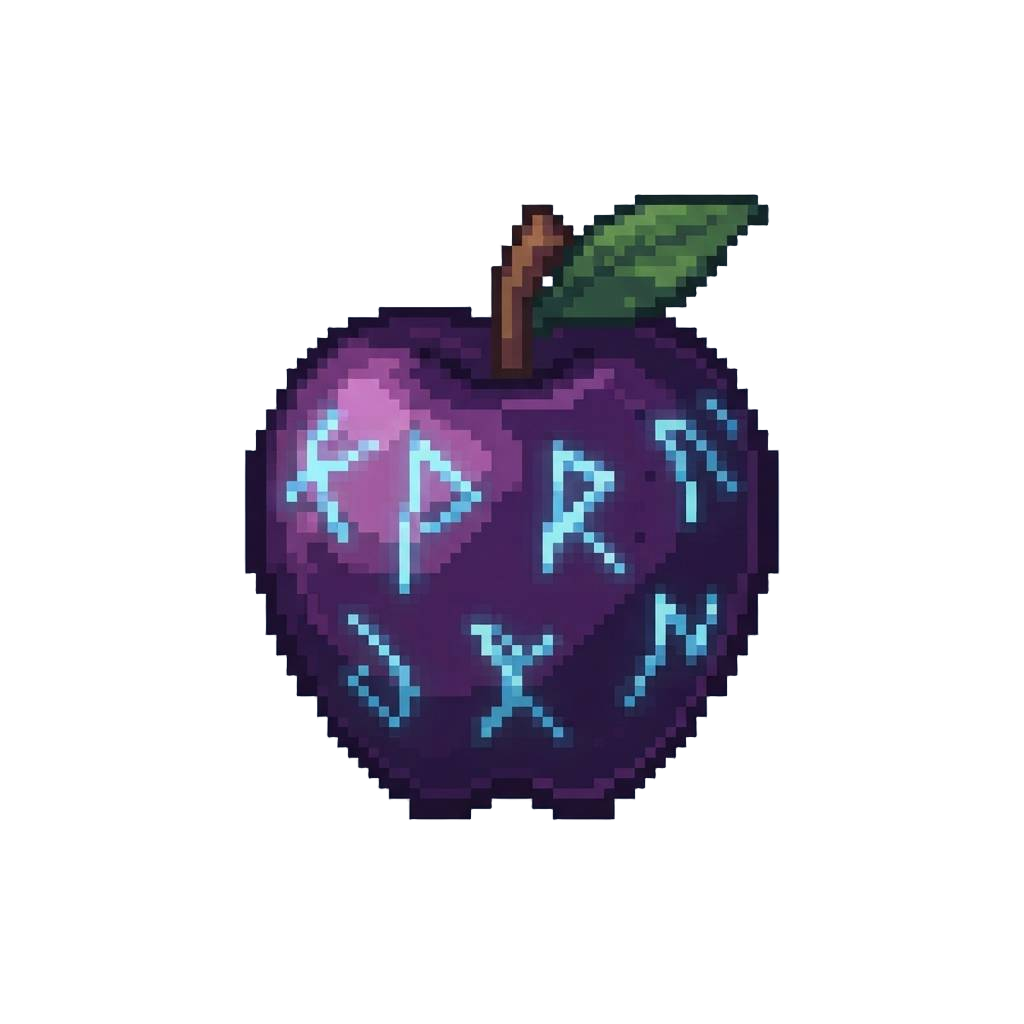 A Deep Violet Apple Etched with Glowing Rune Marks