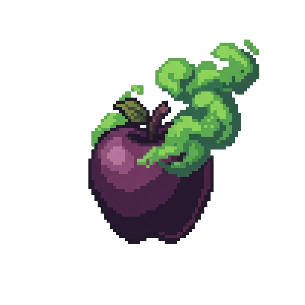A Shadowy Purple Apple Spewing Green Smoke