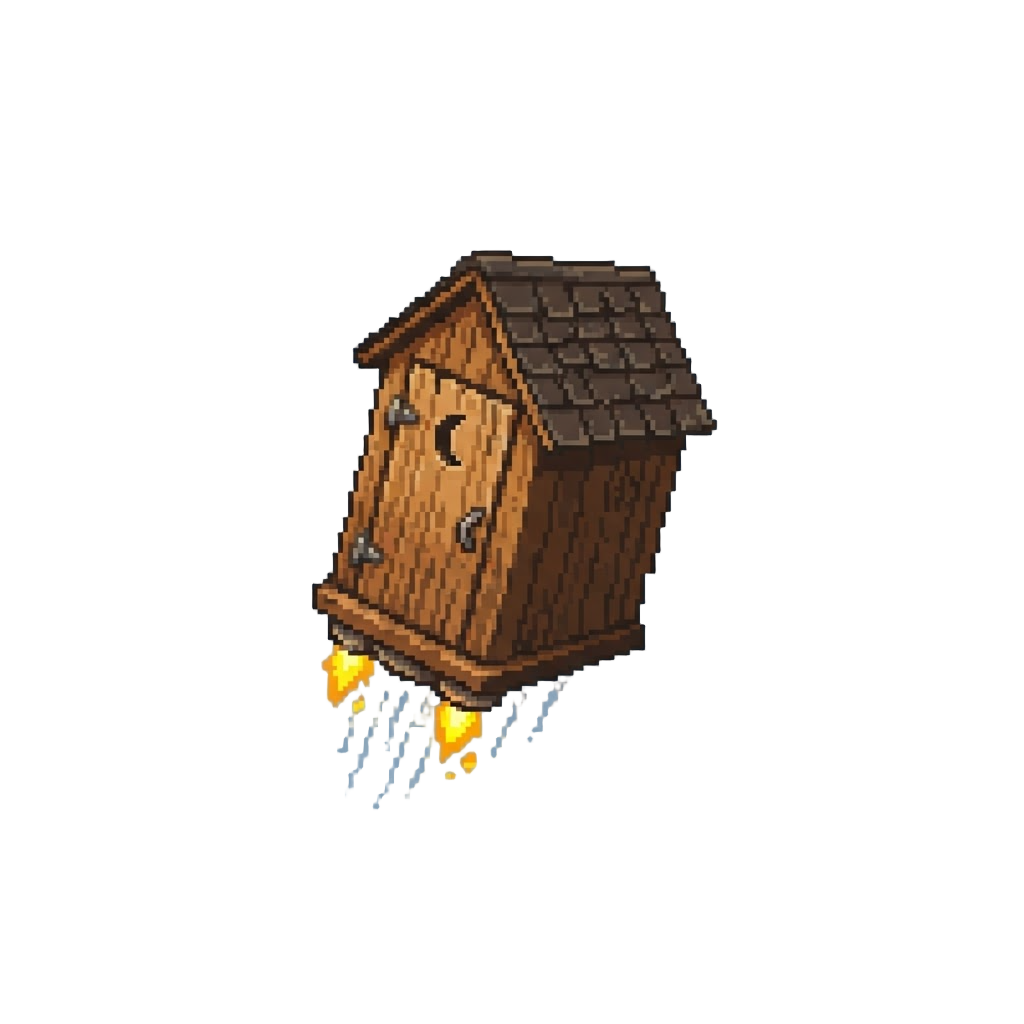 A Flying Wooden Outhouse