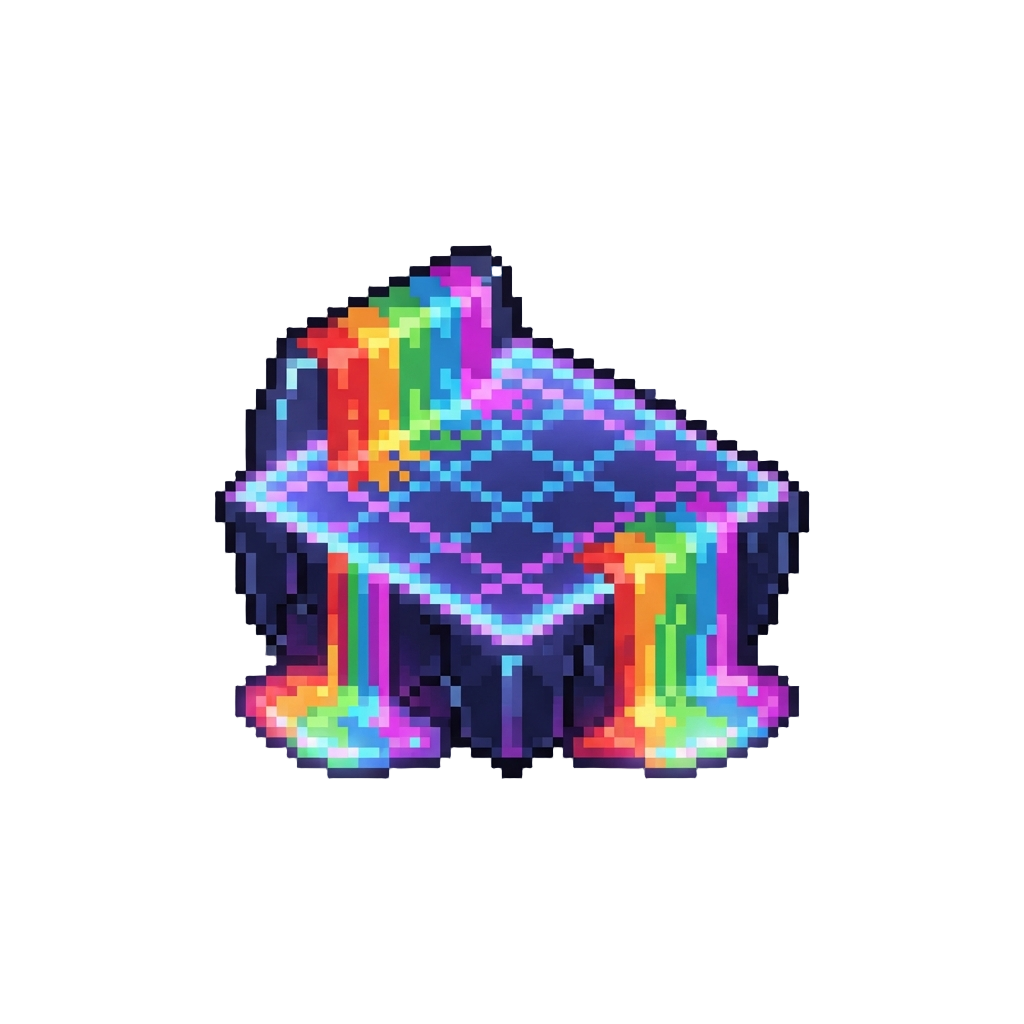A Neon Synth Grid with Melting Rainbow Waterfalls