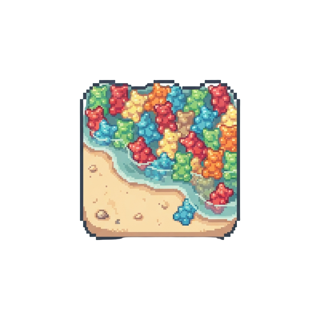 A Beach Where Water Is Made of Glowing Gummy Bears