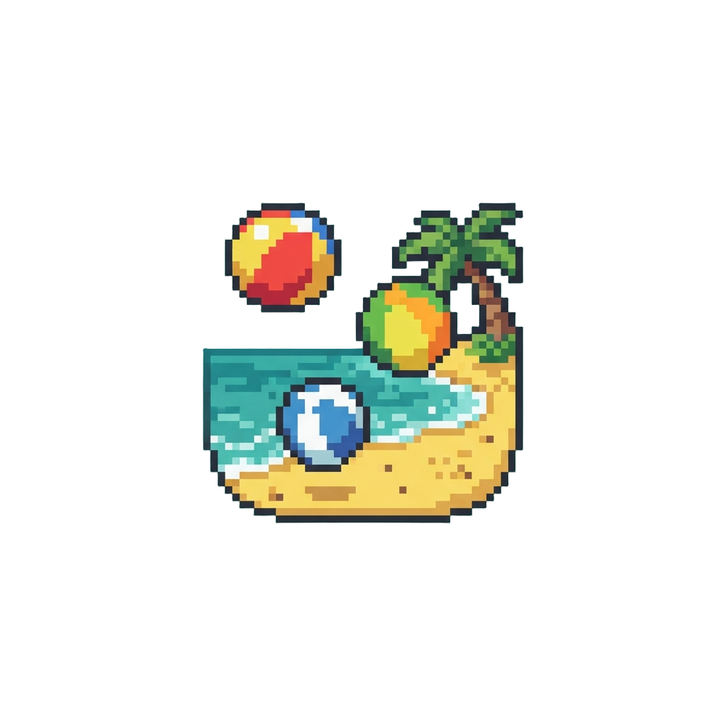 A Tropical Beach Filled with Bouncing Beach Balls