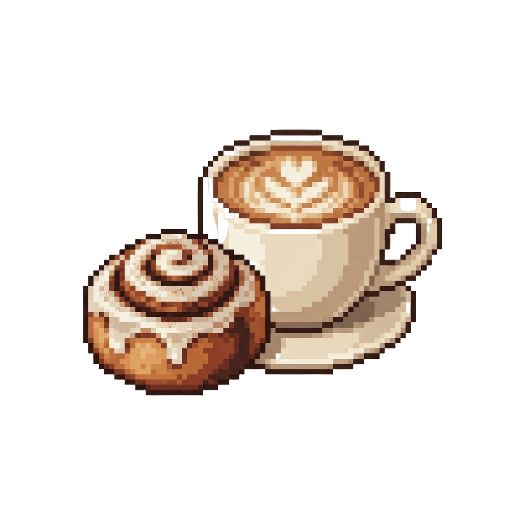 A Cinnamon Roll and Latte Art