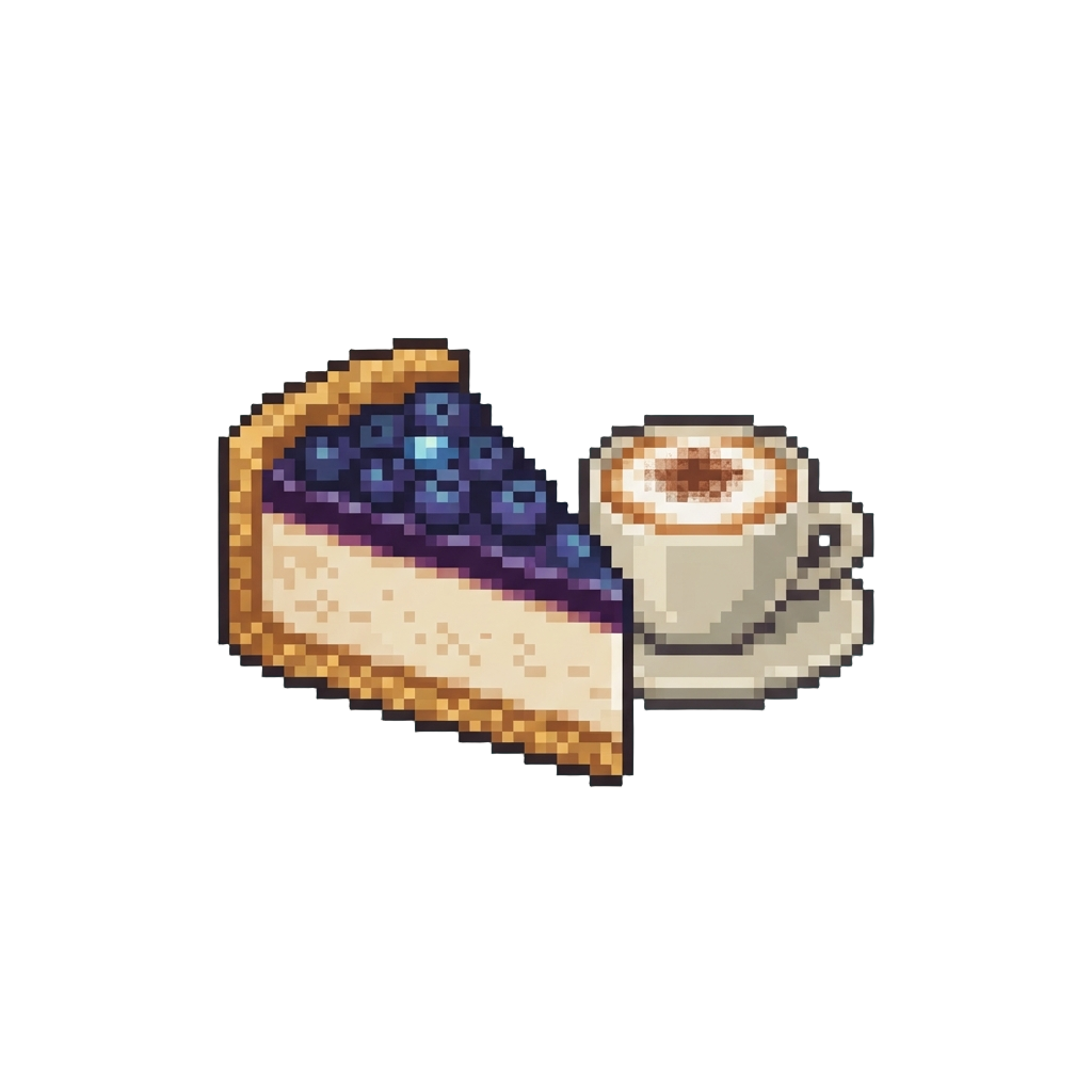 A Blueberry Cheesecake and Cappuccino