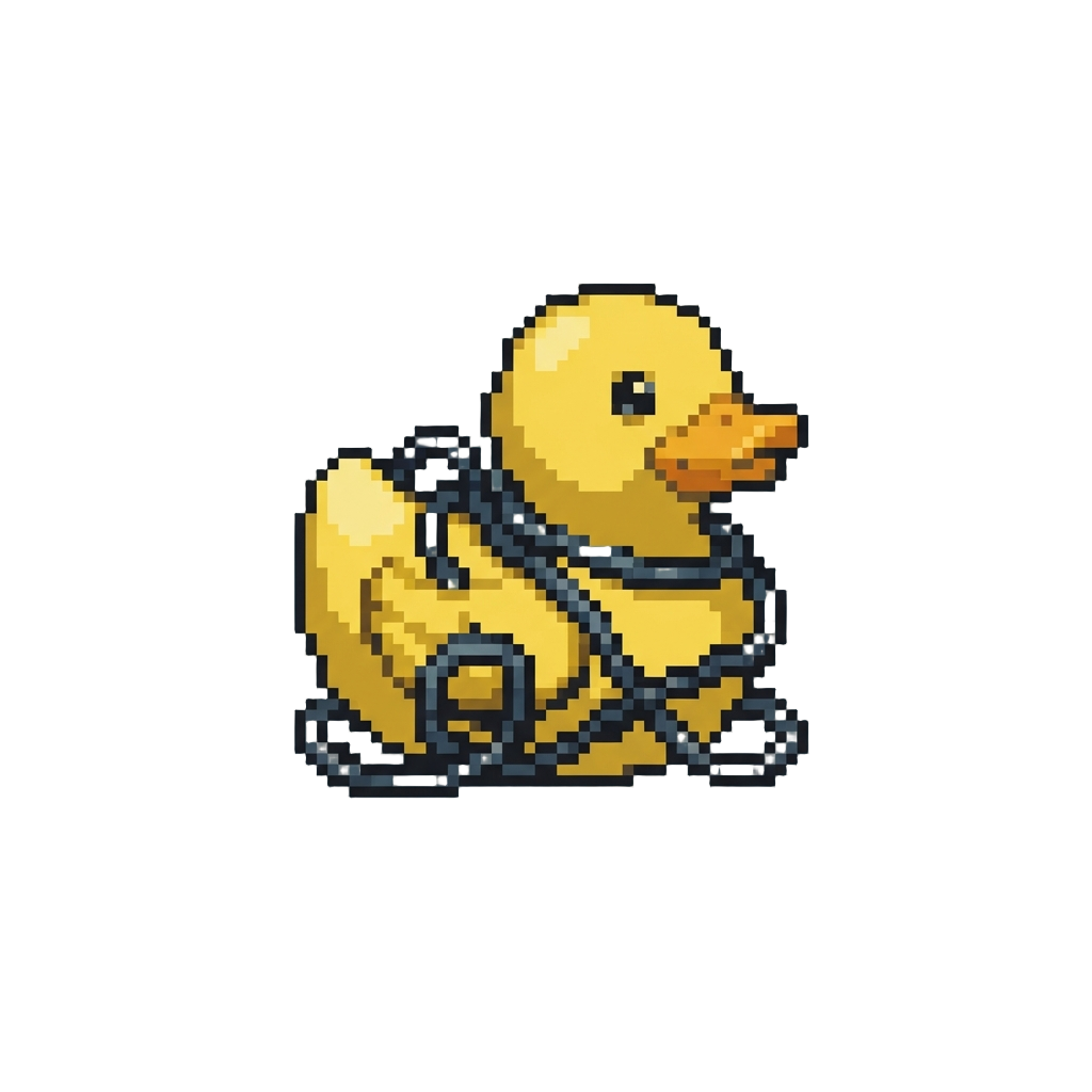 A Rubber Squeaky Duck Tangled in Wires